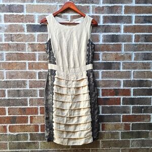 Monsoon Cream and Black Textured Midi Dress